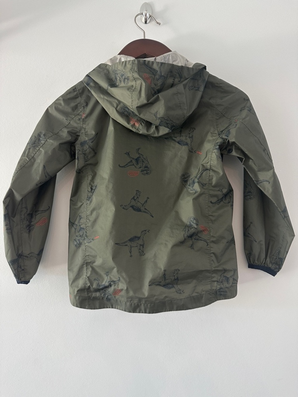 Joules Olive Green Dinosaur Print Hooded Raincoat - Picture 7 of 9